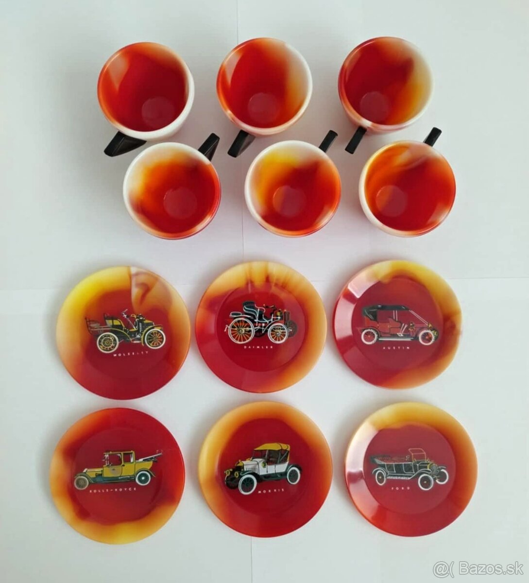 Retro set sklenených mini mocca šálok a podšálok - 5