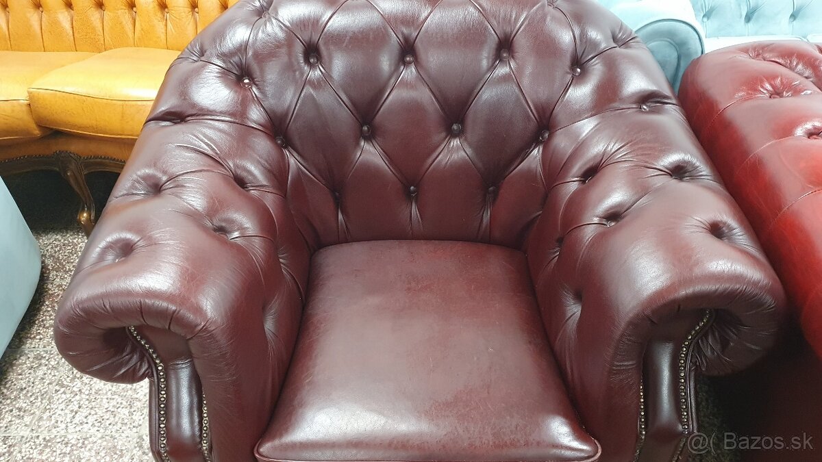 Chesterfield štýl,kožená sedačka 3+1,ZĽACNENÁ - 5