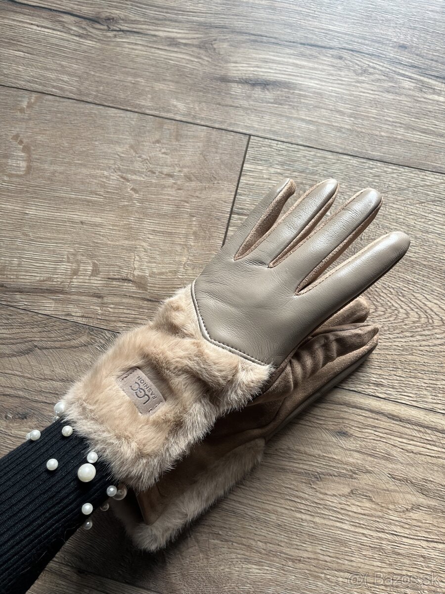 Damske bezove rukavice s umelou kozusinou - 5