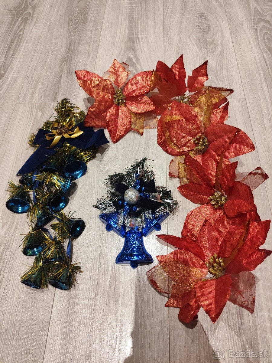 vianočné ozdoby, mašle, gule, strieborné reťaze, starshower - 5