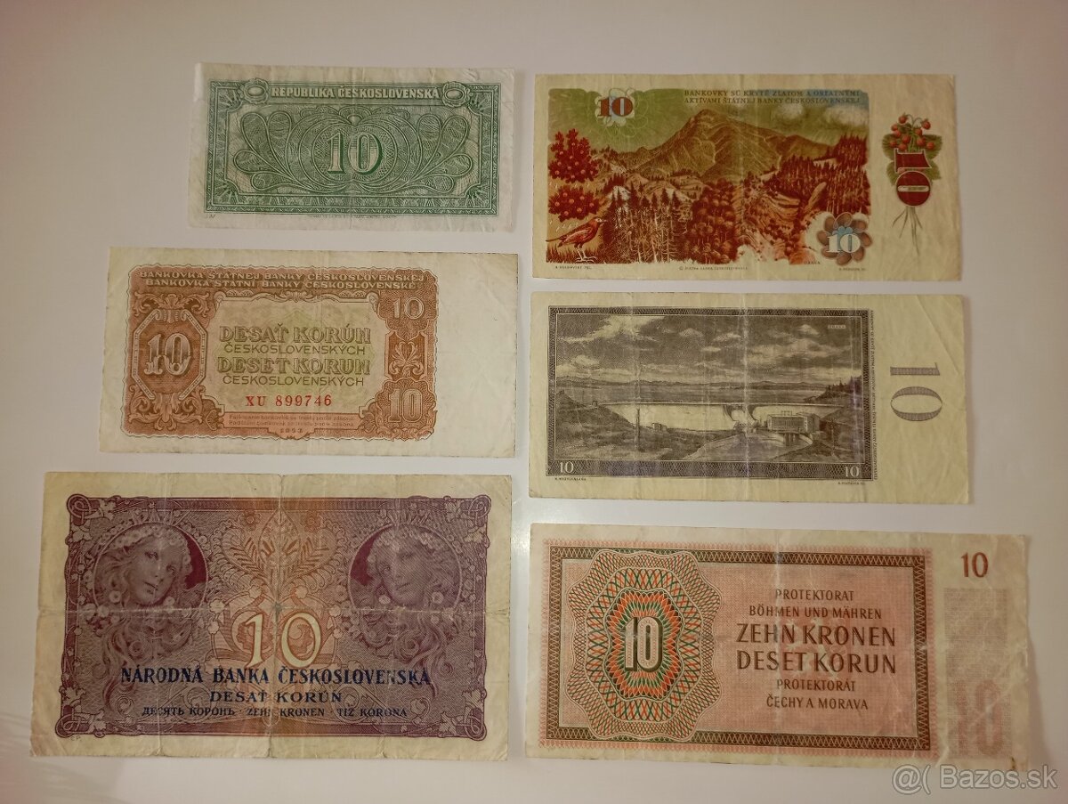 BANKOVKY 10 KČS, 6 RŮZNÝCH EMISÍ, VŠE NEPERFOROVANÉ - 5
