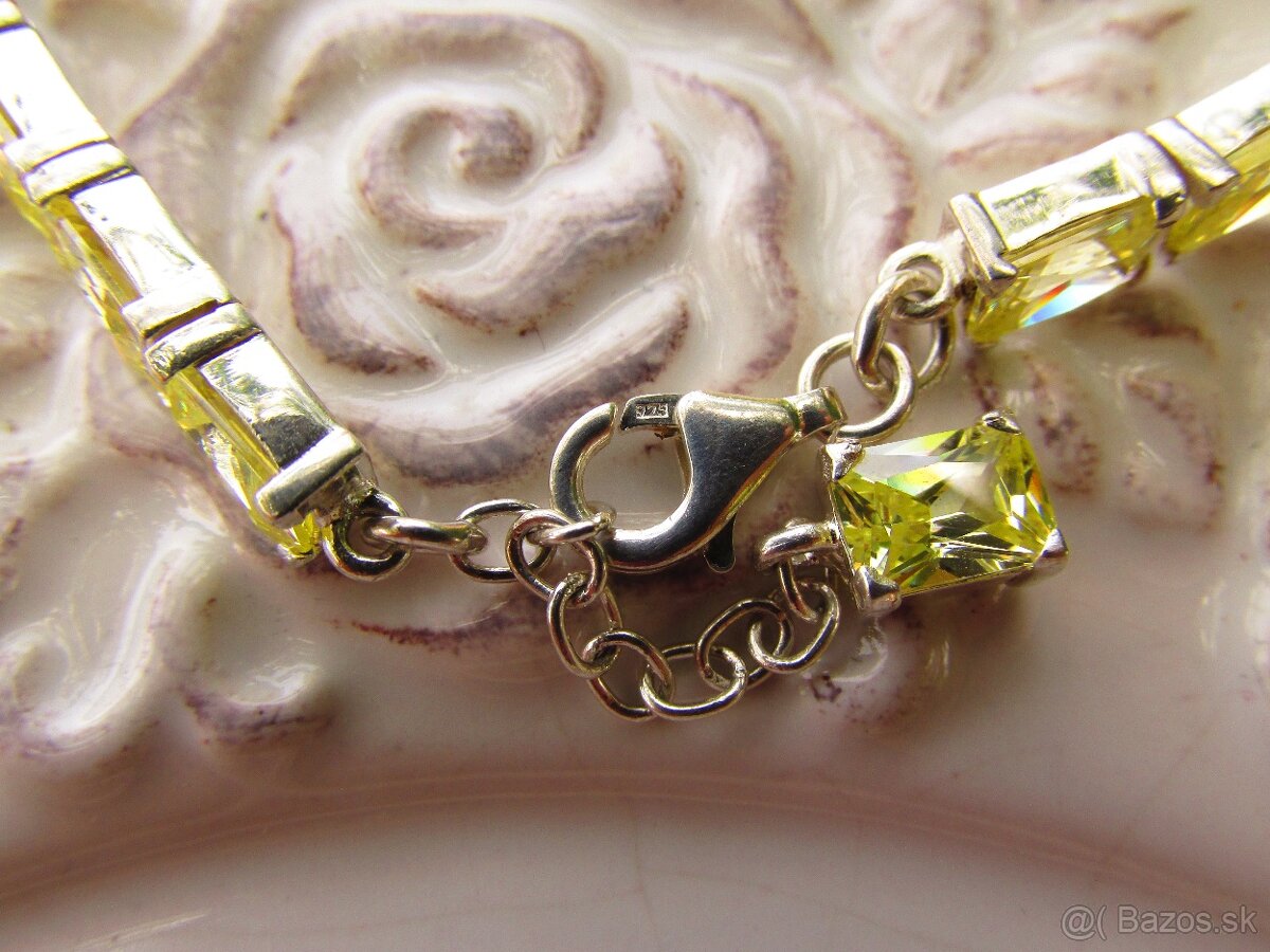 Strieborný náramok so žltými kamienkami, Ag 925 - 5