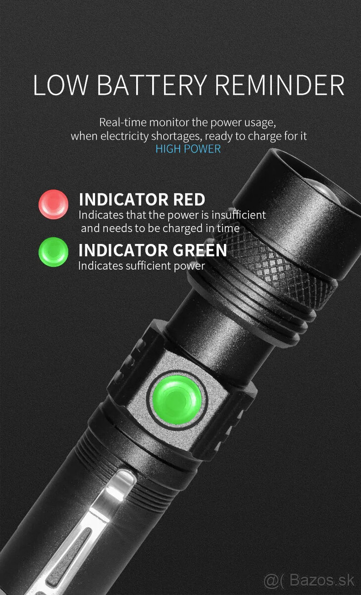 Predám novú silnú LED baterku s 6800mAh batériou a káblom - 5