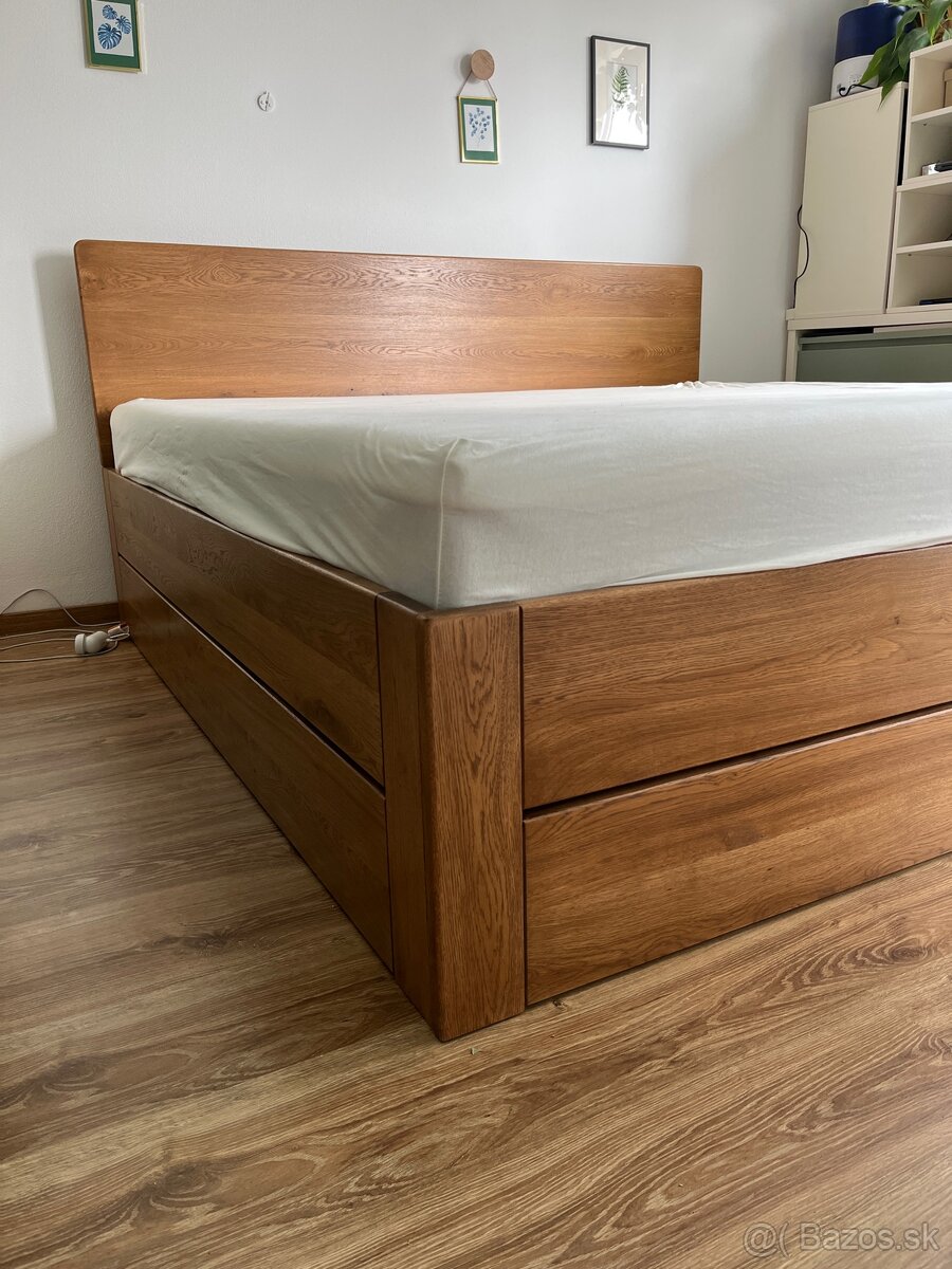 Dubová posteľ - úložný priestor, výklopné rošty - 5