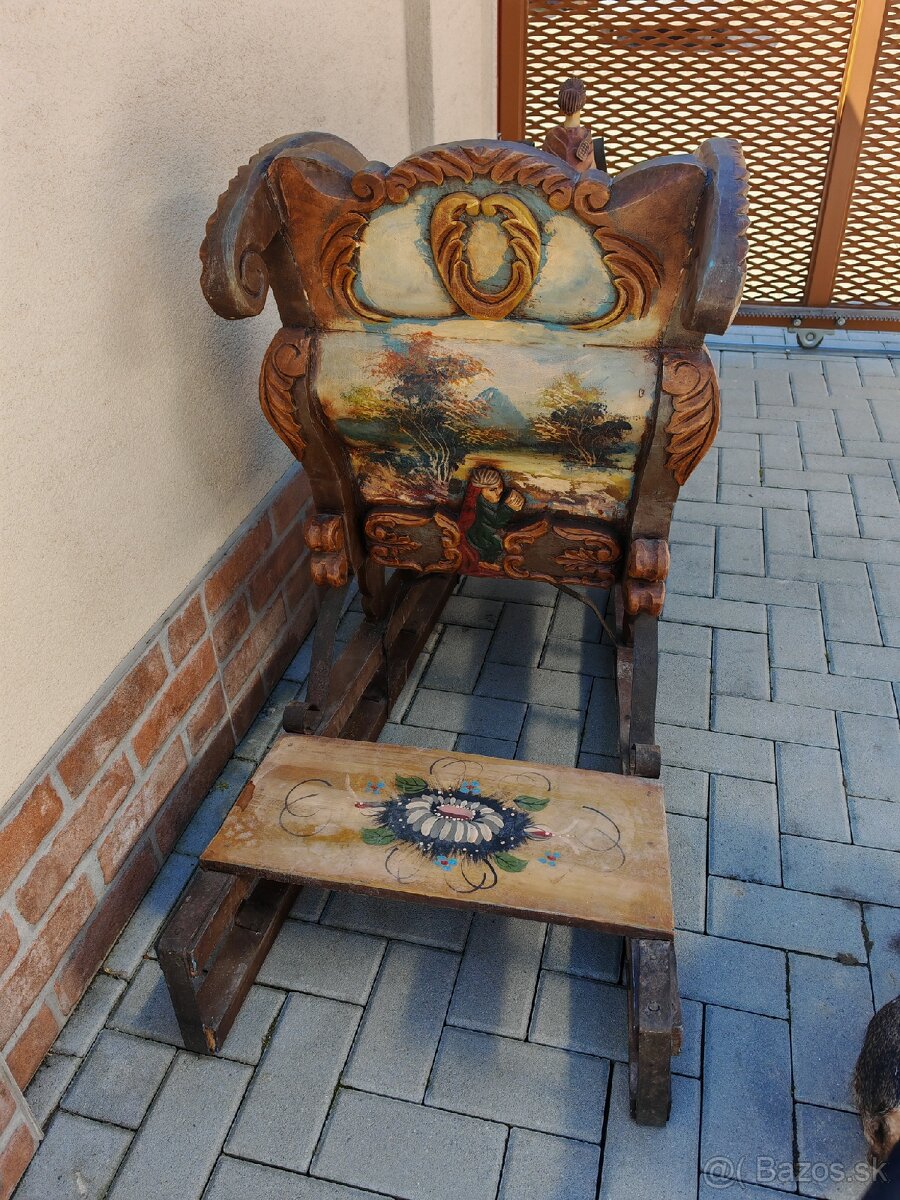 Veľké drevené starožitné sane - 5