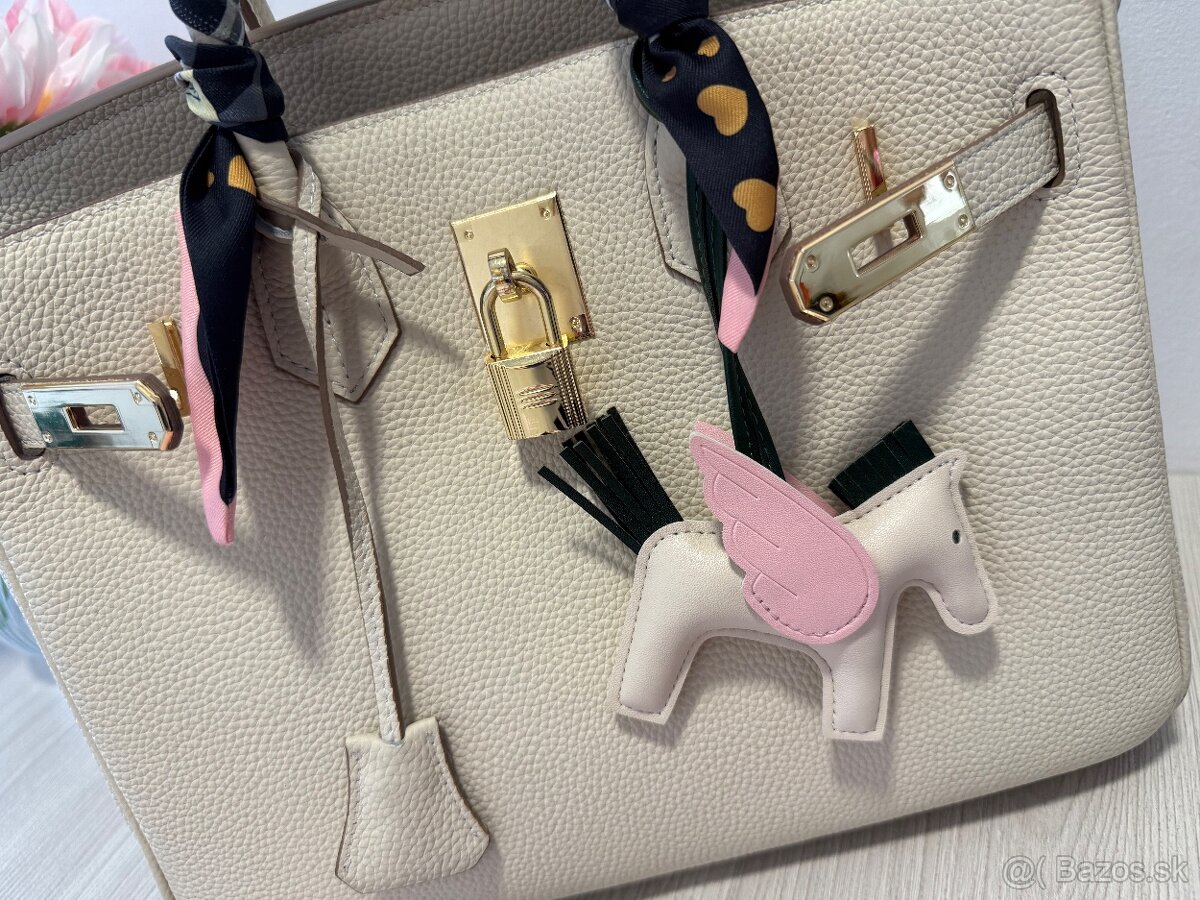 Dámska kožená krémová kabelka - 5