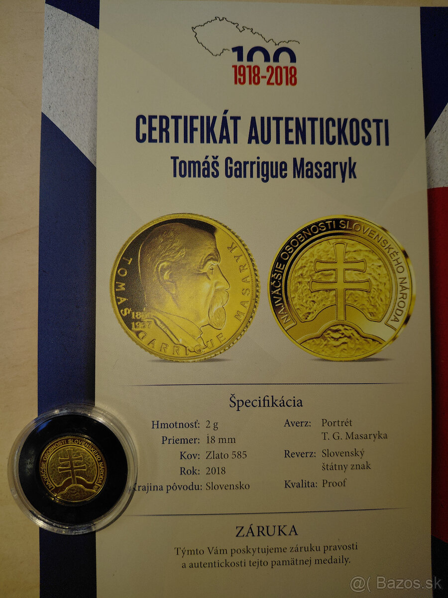 zlatá minca TGM - 5