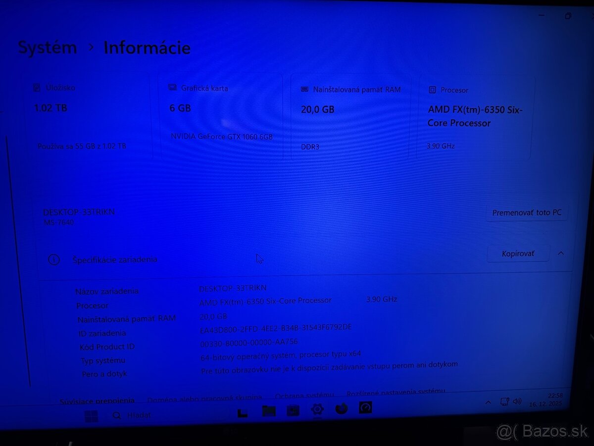 Herný PC 20GB Ram / Nvidia 1060 GTX 6GB - 5