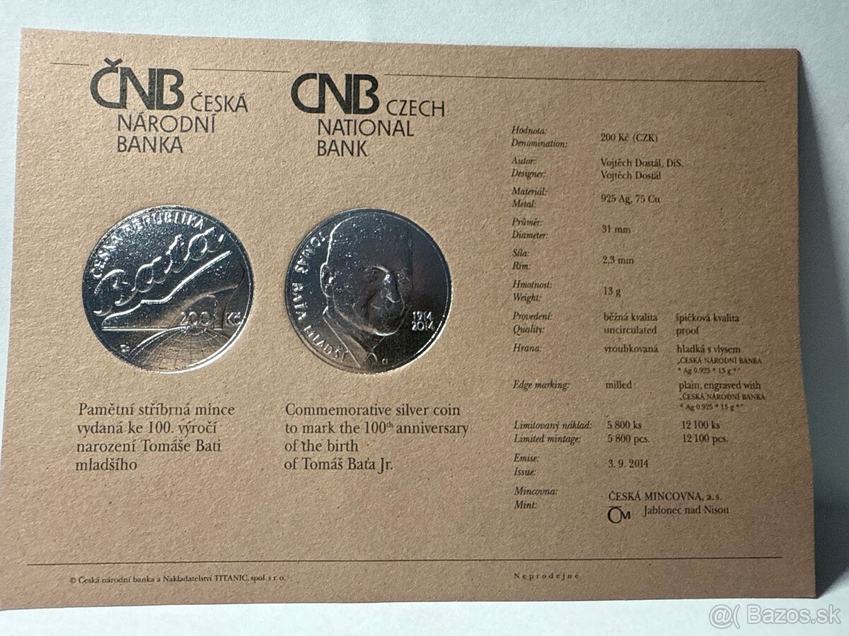Strieborná minca Baťa - 5