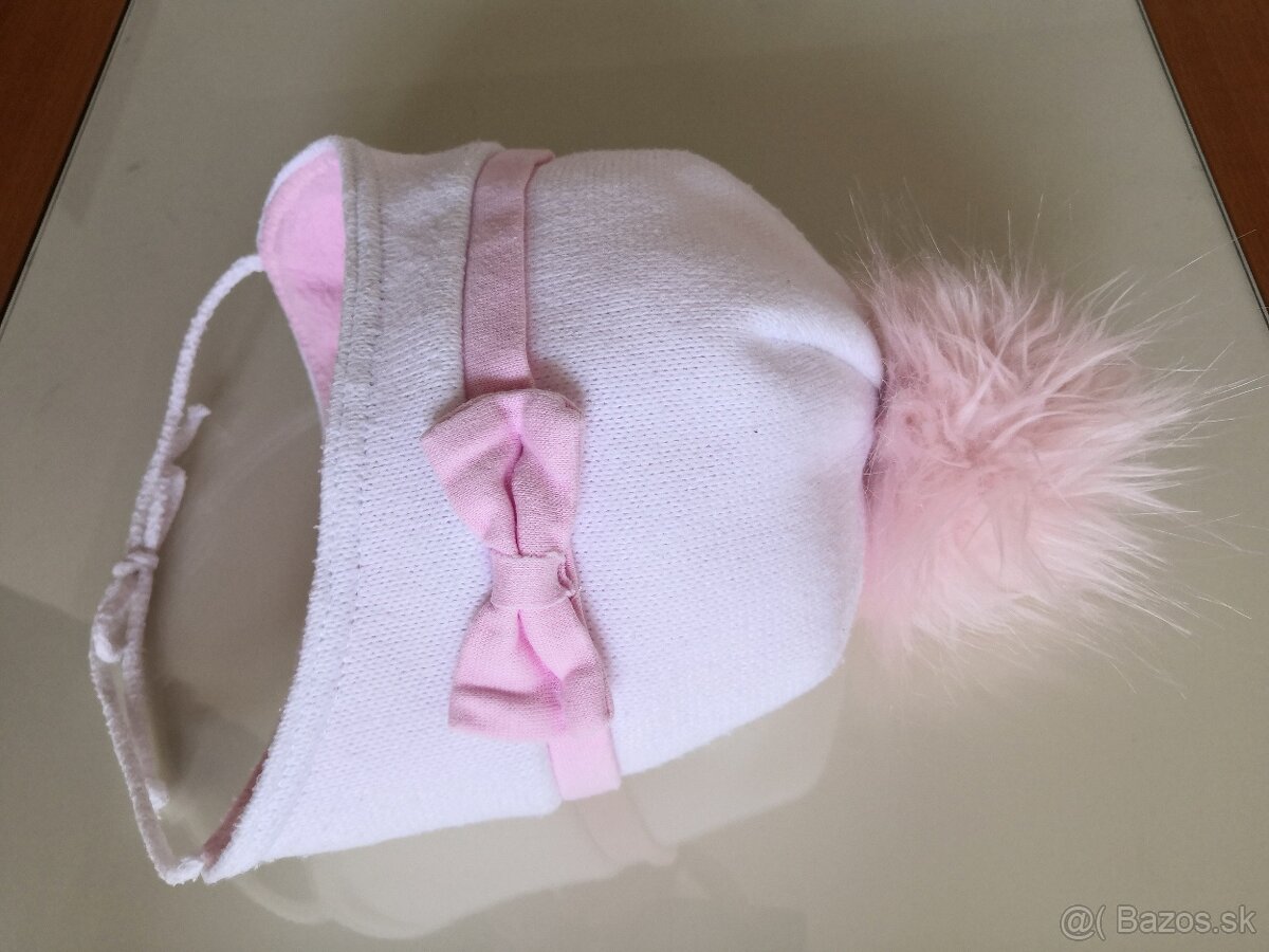 Zimná čiapka - biela s mašľou v.48-50 - 5