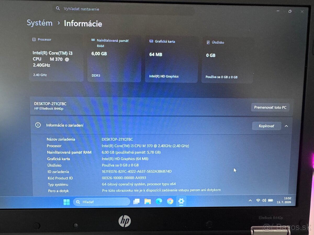 Notebook HP EliteBook 8440p vo vynikajúcom stave - 5