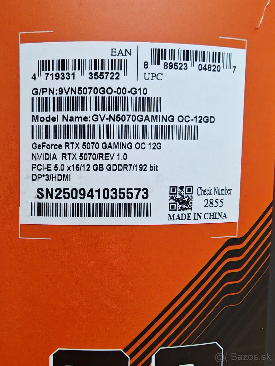 NOVÁ RTX 5070 GIGABYTE GAMING OC 12G - 5