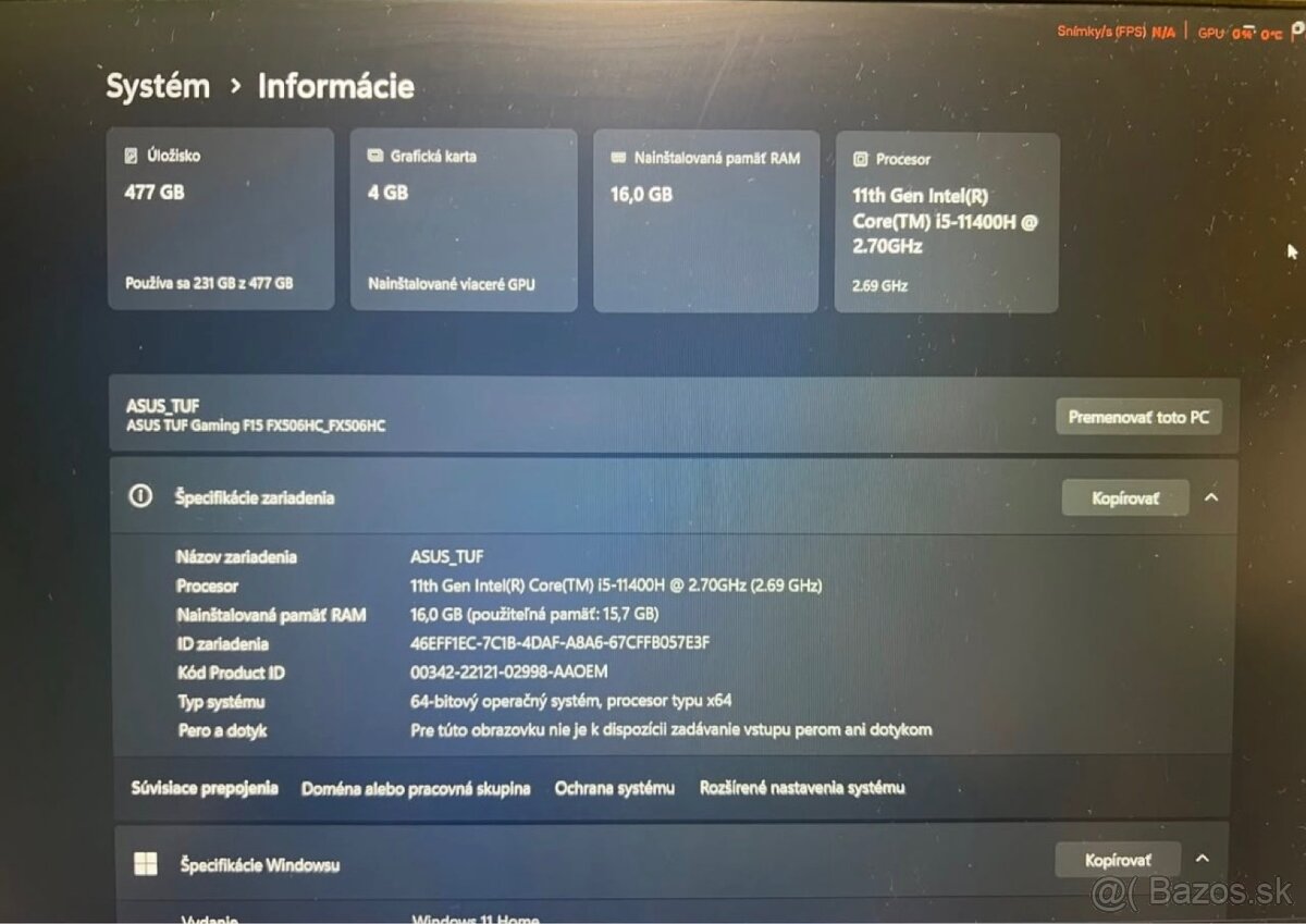 Herný notebook Asus tuf gaming F15 - 5