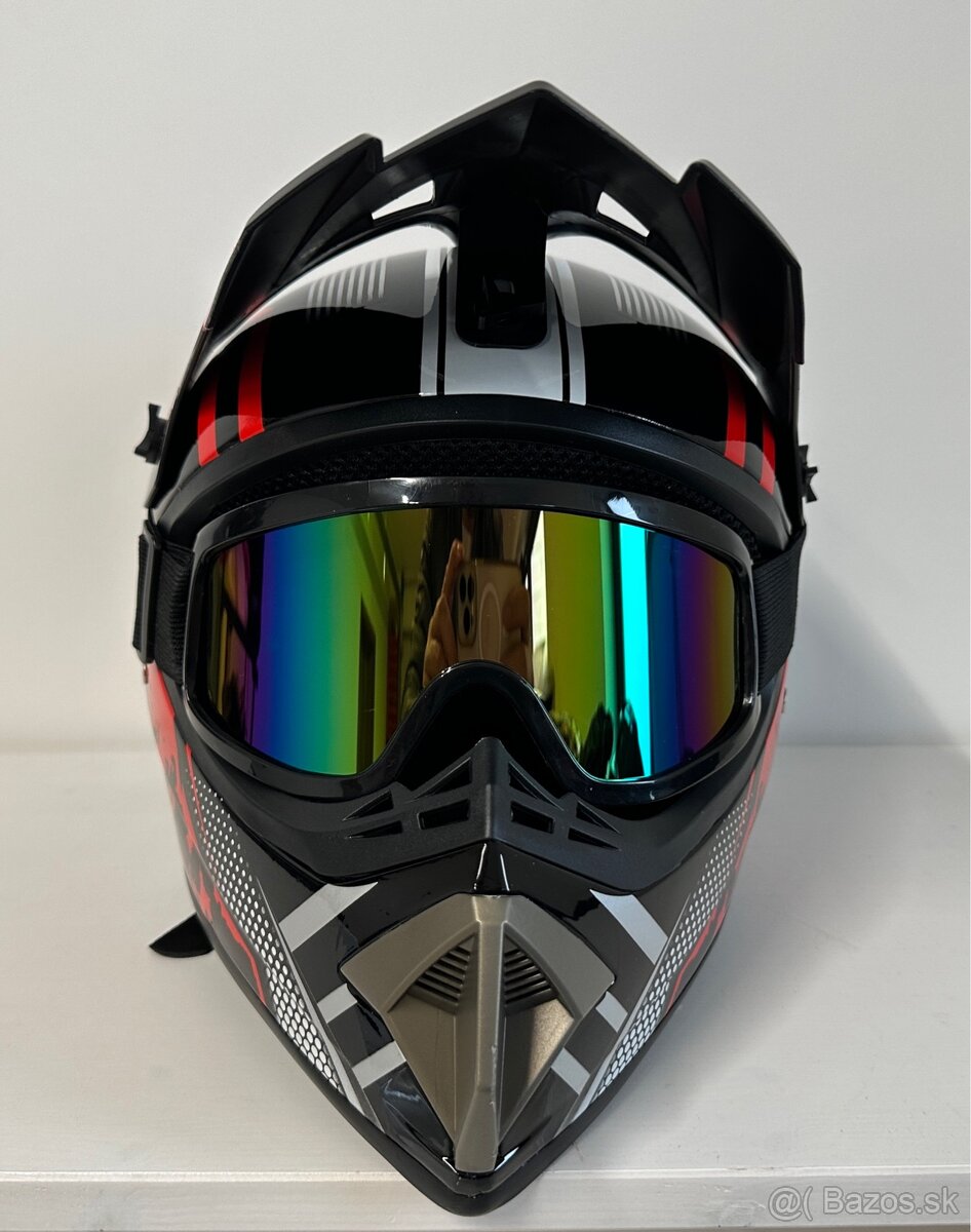 Moto prilba (off-road/motocross) + okuliare, veľkosť M - 5