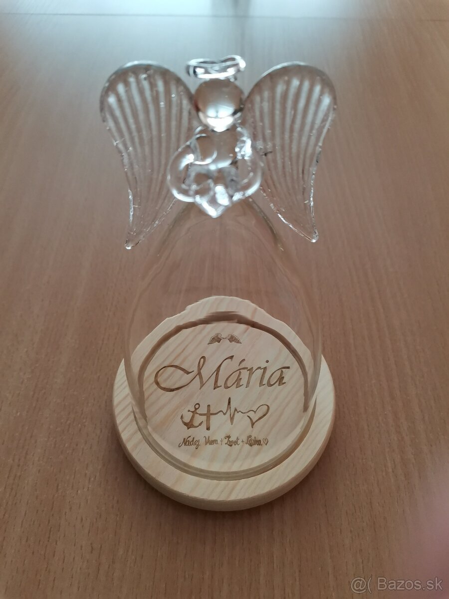 Sklenený Anjel s dreveným podnosom - 5