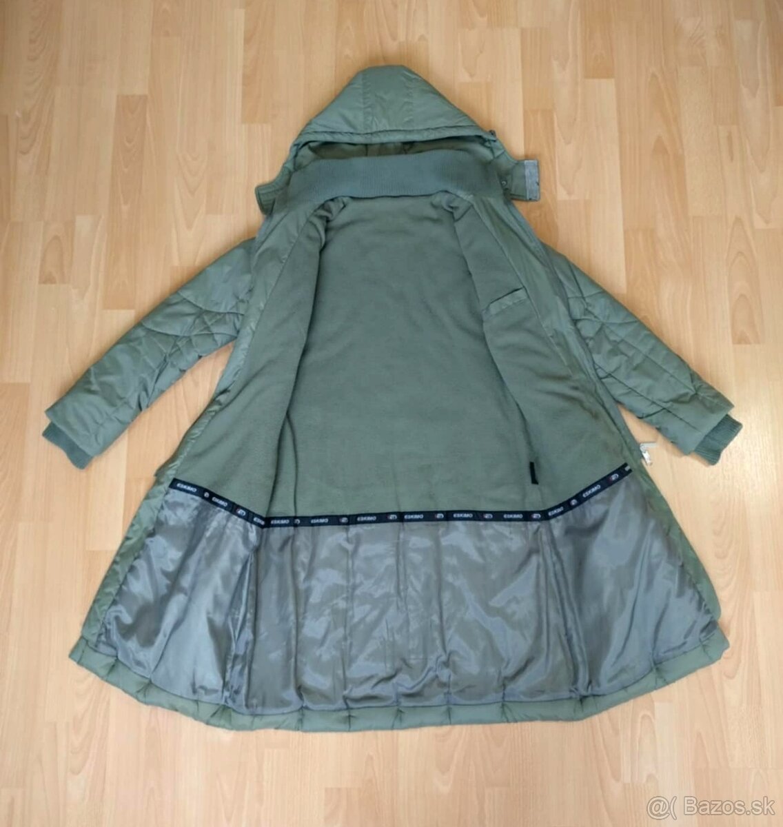 Dámsky dlhý zimný olivovo zelený kabát - 5