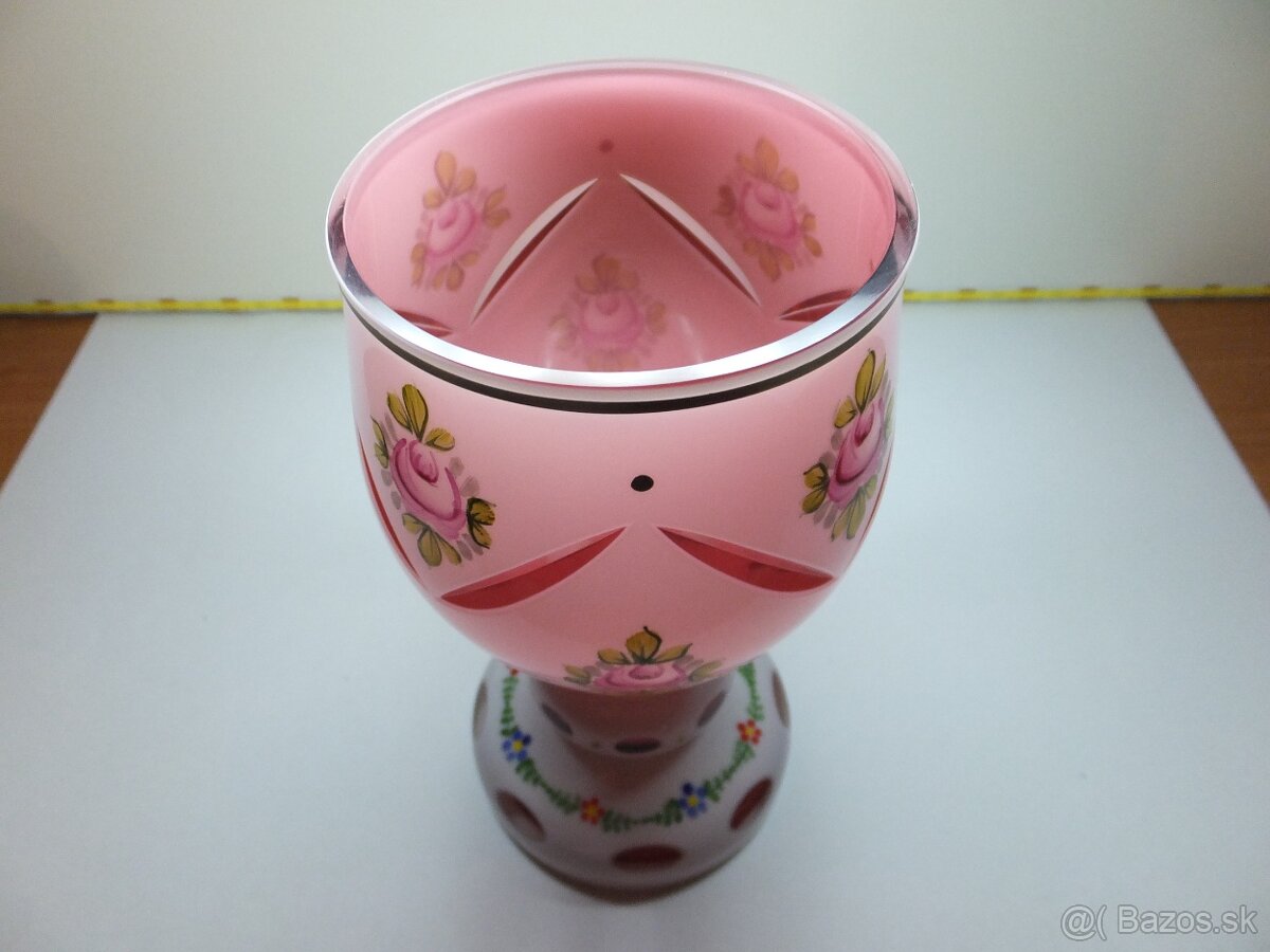 Přejímané sklo, krásný starožitný pohár-váza. - 5