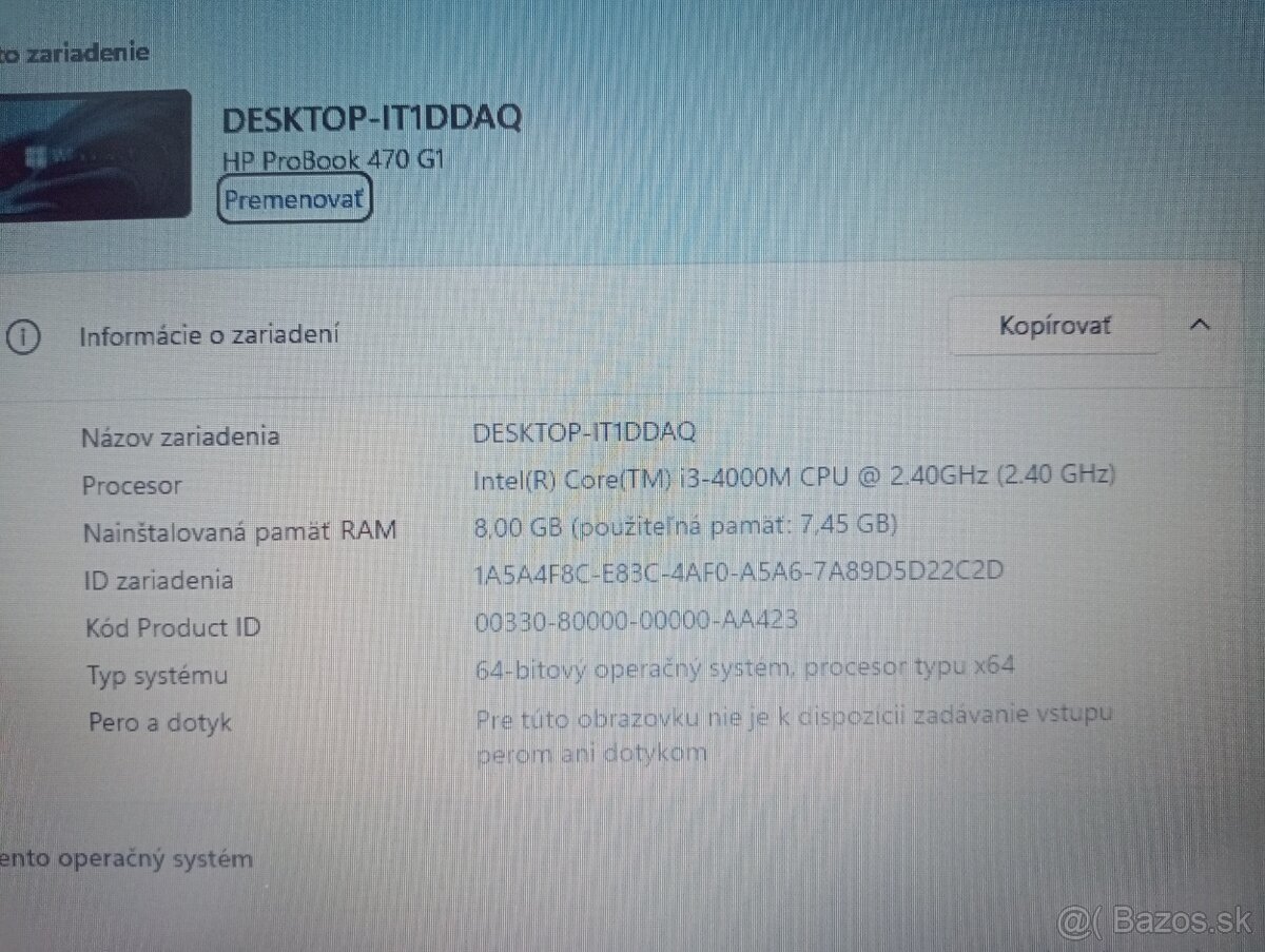 predám HP probook 470 G1 , Intel® Core™ i3 , 8gb ram , ssd - 5