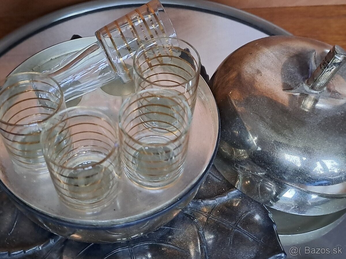 Jablko z alpaky, dóza/minibar se zásobníkem na skleničky - 5