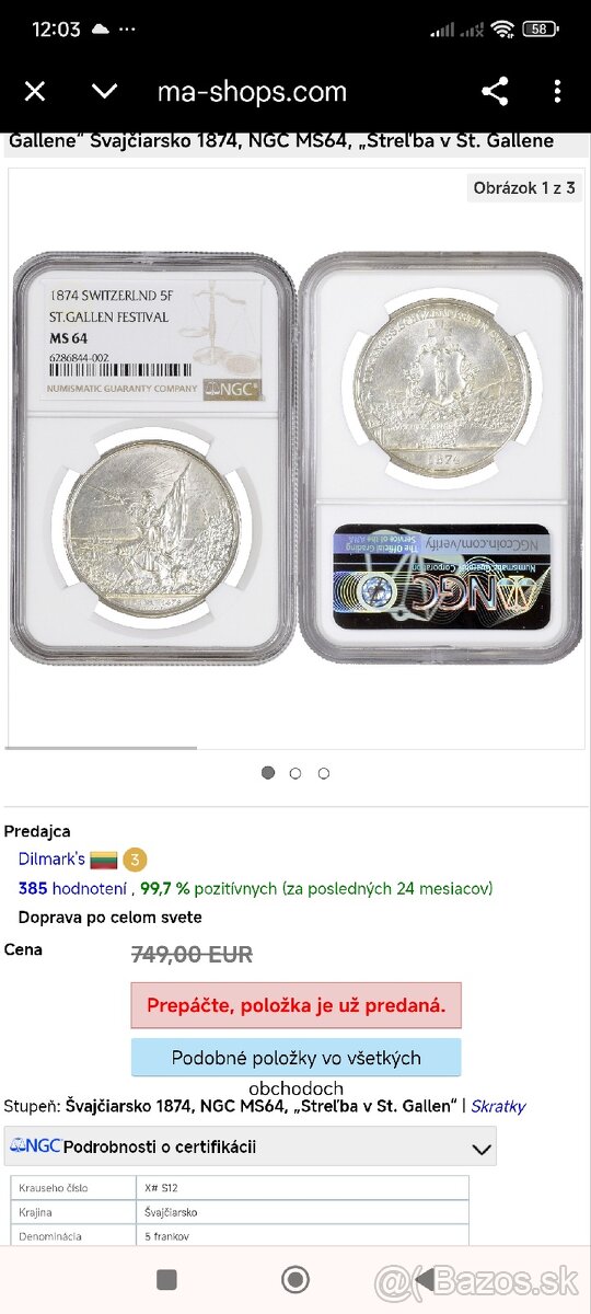 Strieborná minca 1874 - 5