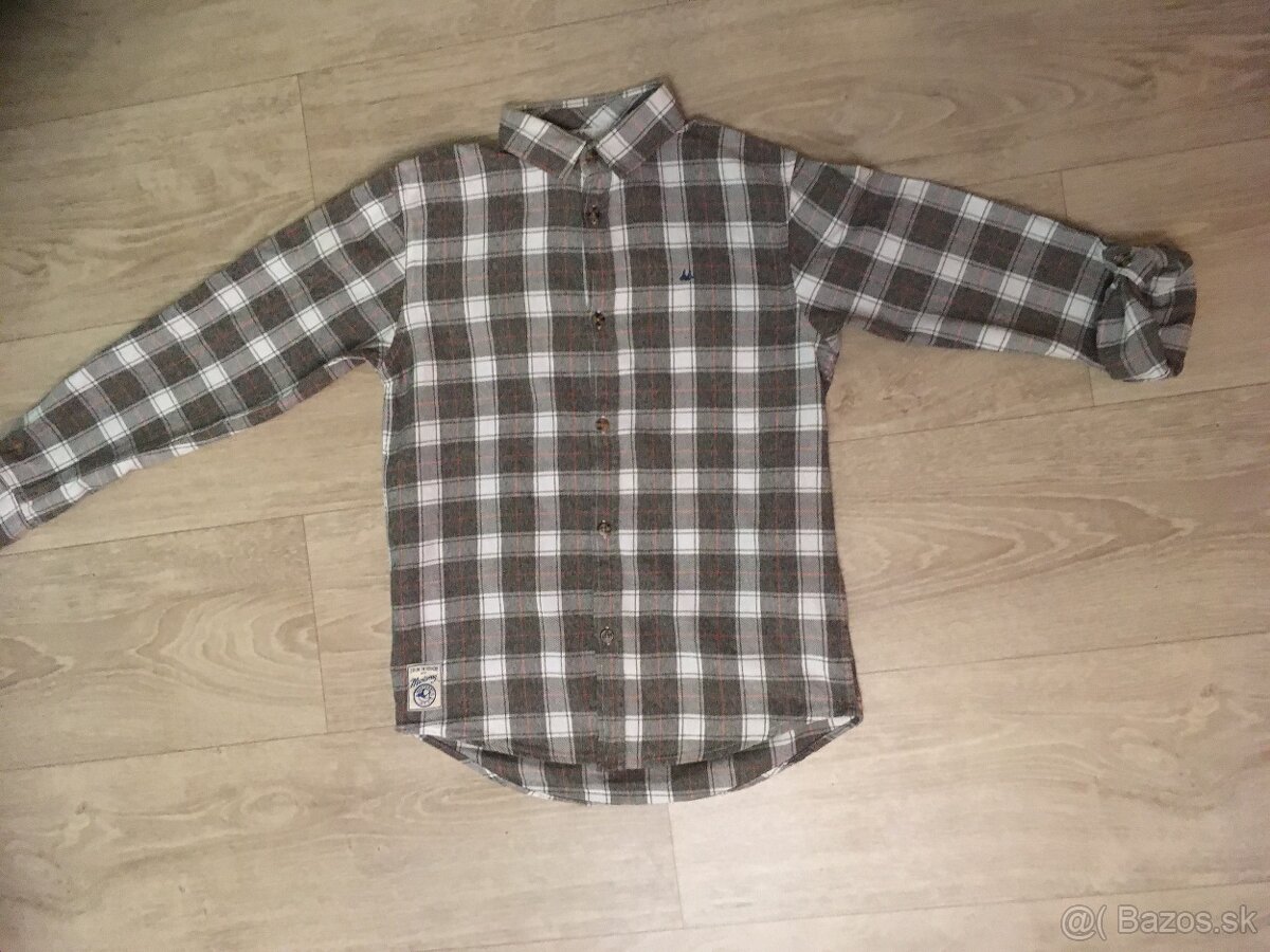 Károvaná košeľa sivá, zelené tričko - veľ. 152 (cca12 rokov) - 5
