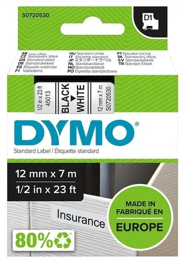 Páska do štítkovača Dymo D1, biela/čierna, 12 mm - 5