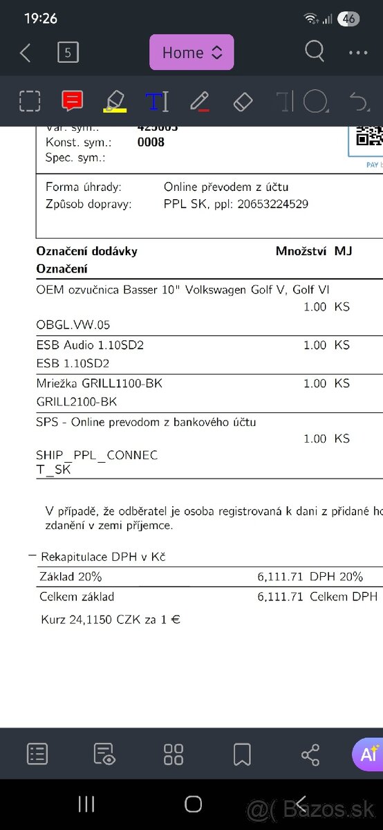 Subwoofer 2x2ohm 250W + ozvučnica Golf 5 - 5