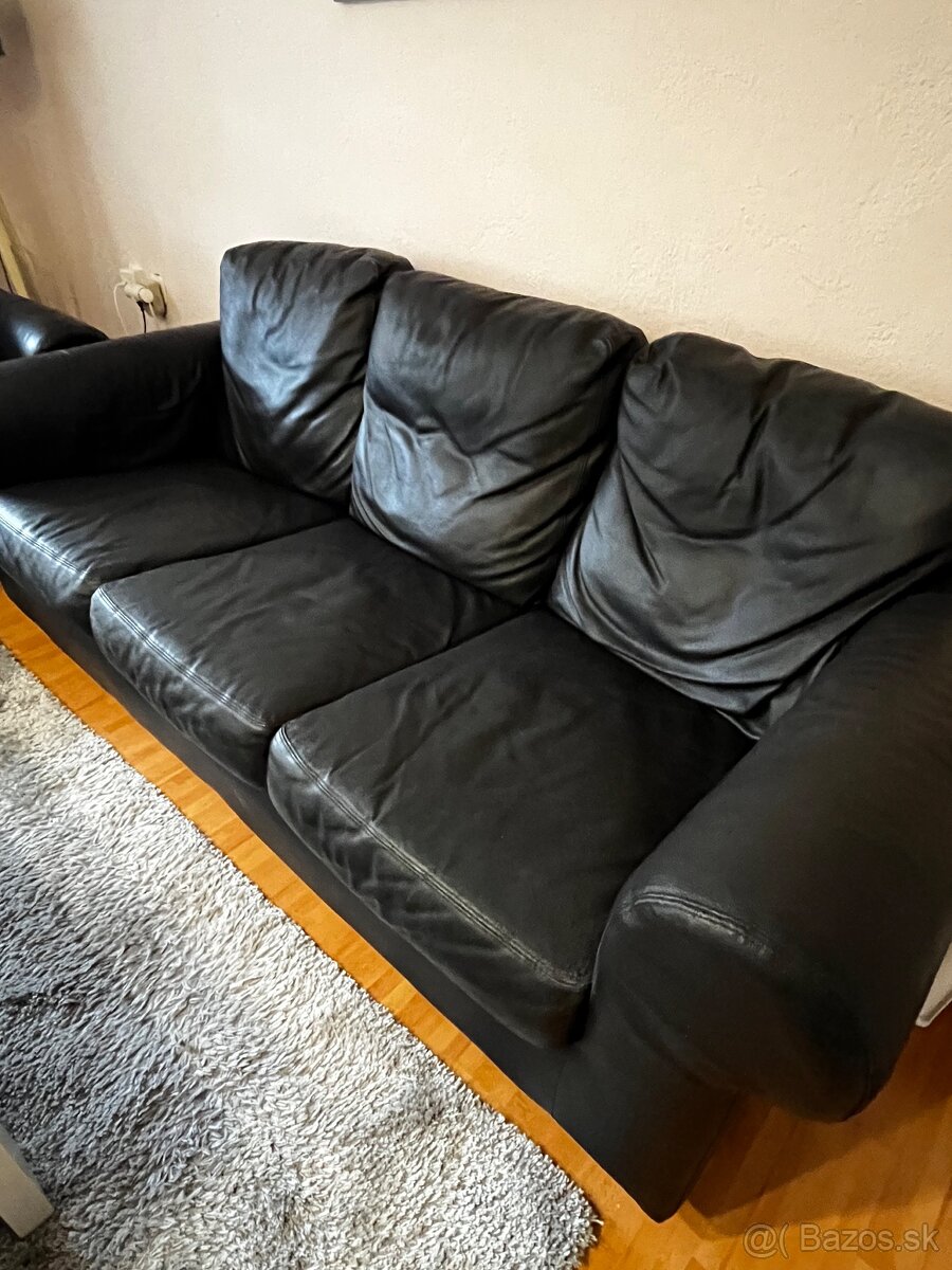 Kvalitná kožená čierna sedacia súprava - 5