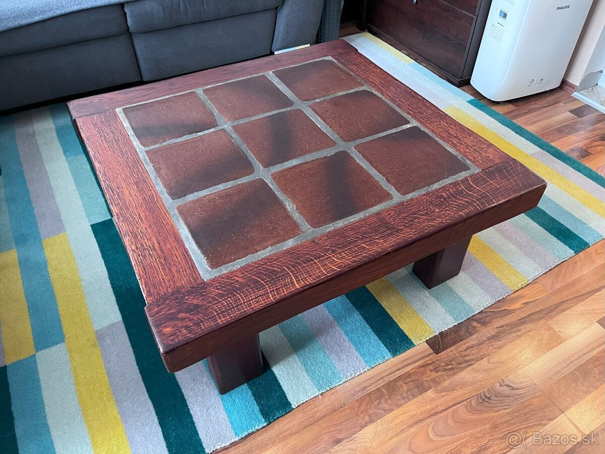 Robustny konferencny stol hnedy z dreva a kameniny - 5