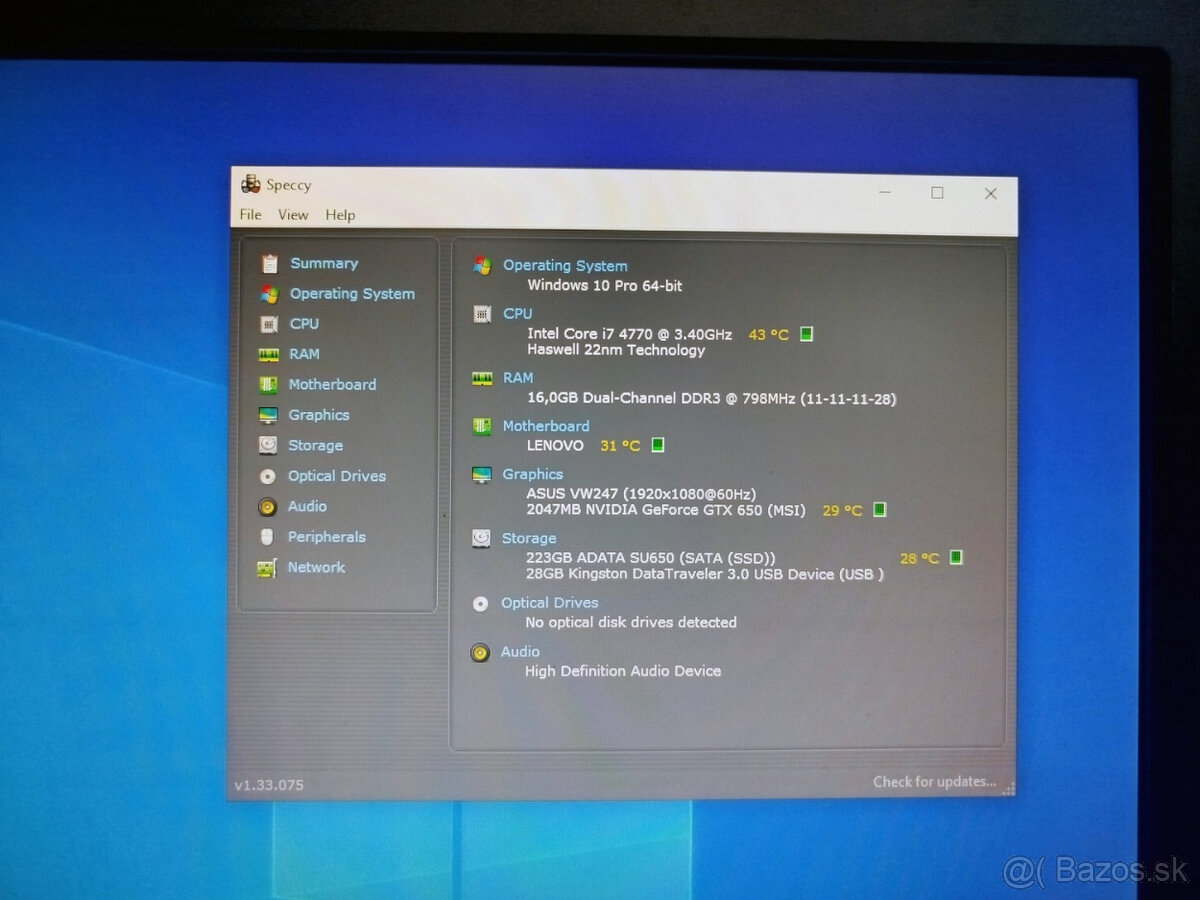 PC Lenovo - Core i7-4770, 16GB, GTX 650-2GB, SSD, W10 - 5