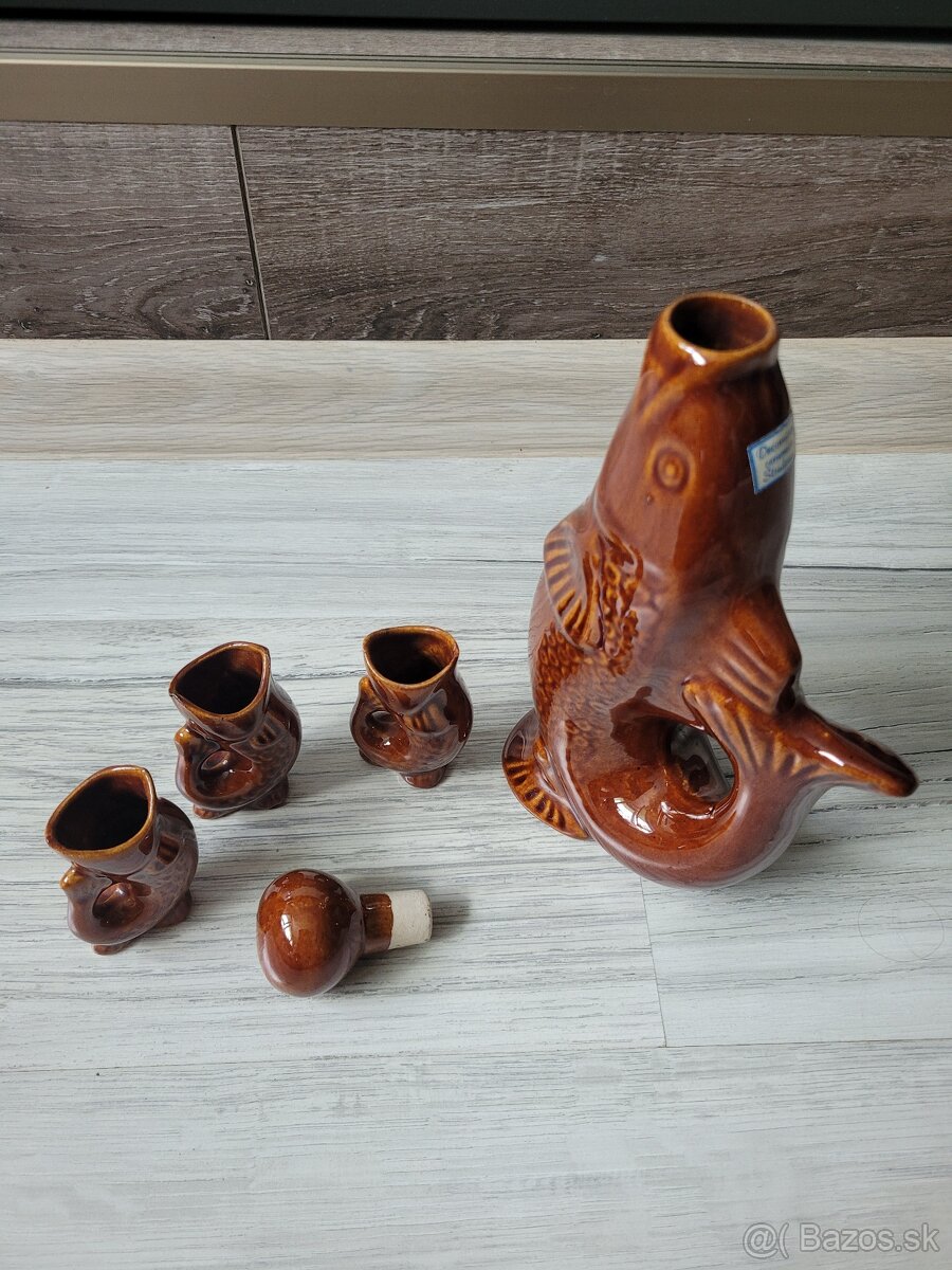 STAROŽITNÁ KERAMICKÁ KARAFA RYBKA - 5