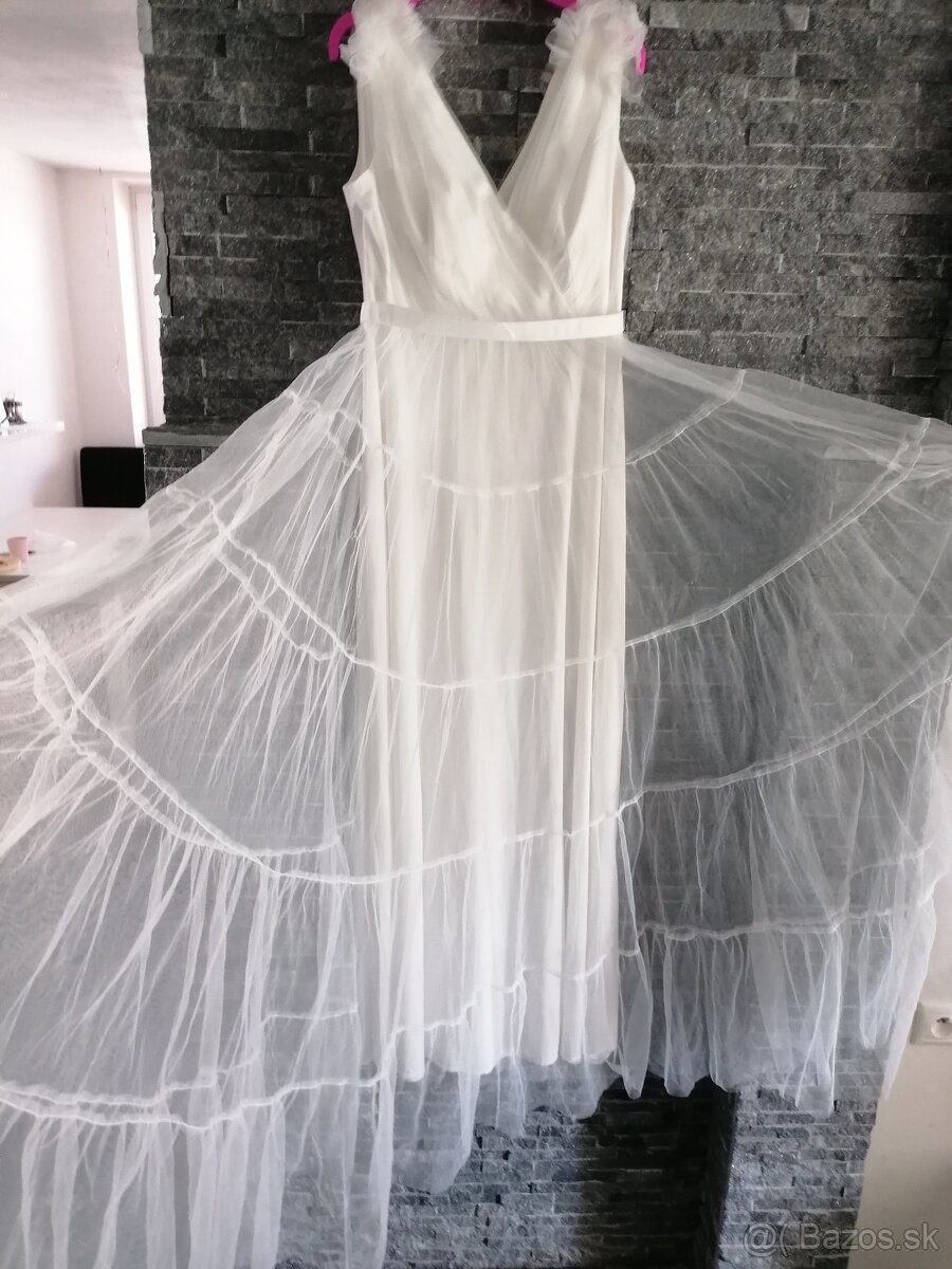 Biele spoločenské-svadobné šaty - 5