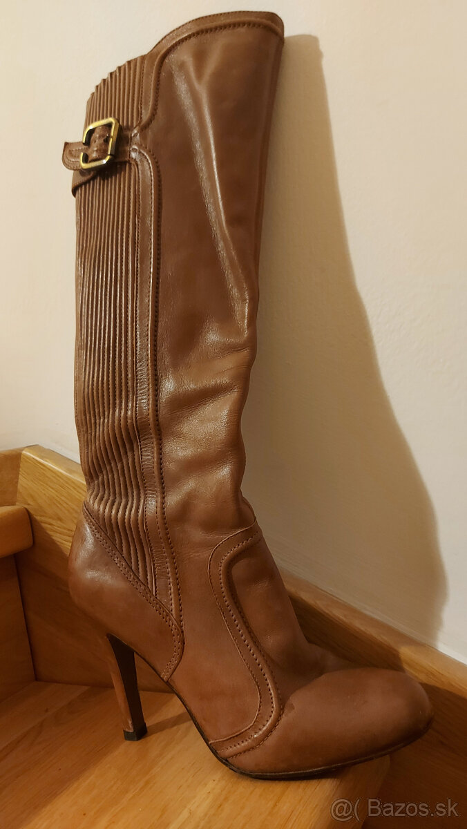Kožené hnedé vysoké čižmy - 5