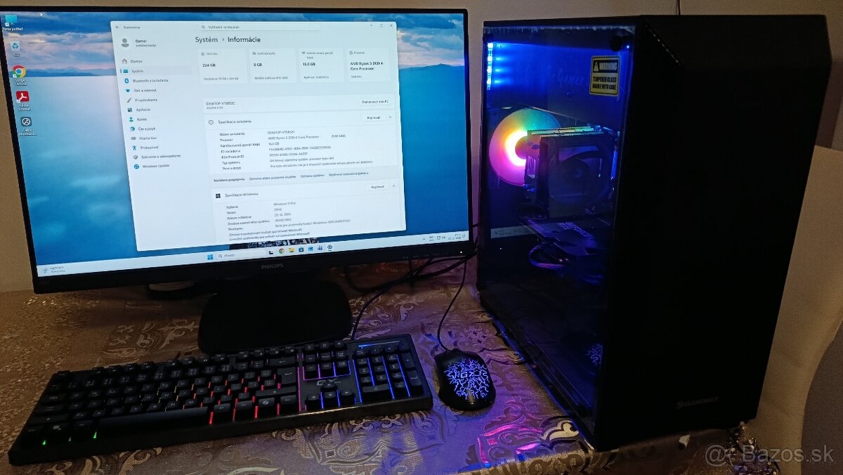 Nové herné PC AMD 8jadro, RTX3050 8GB, wi-fi, bluetooth - 5