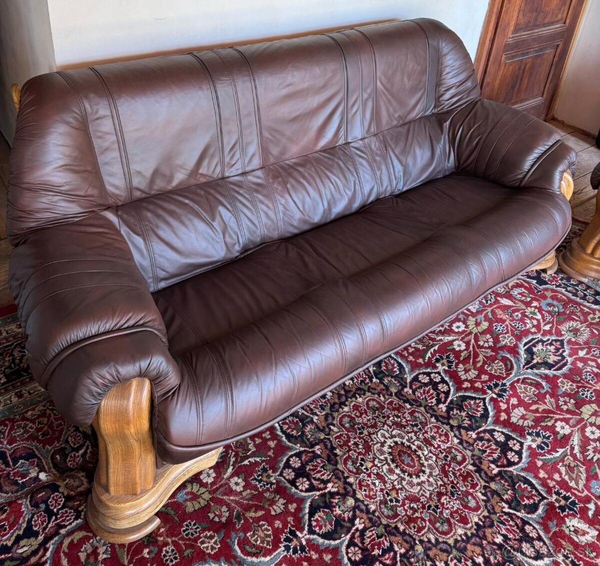 Dubová rustikální kožená sedací souprava 3+2,4331 - 5