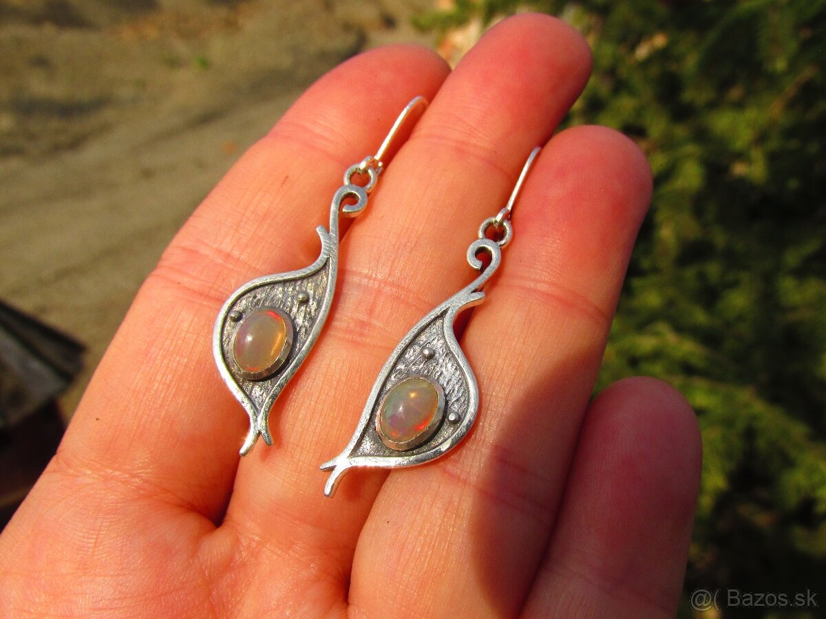 Strieborné náušnice osádzané kameňom Opál, Ag 925 - 5