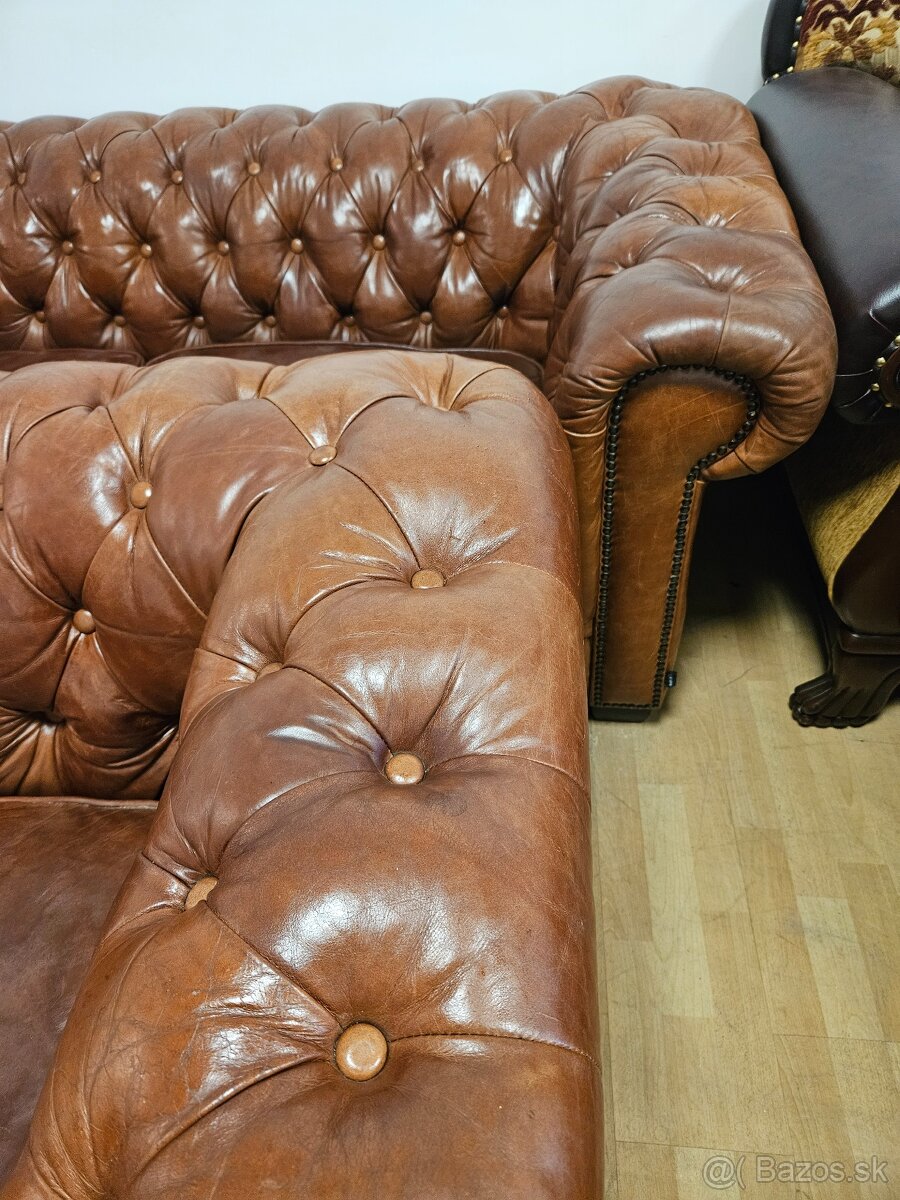CHESTERFIELD ŠTÝL,KOŽENÁ 3+3+2xUŠÁK,ZNÍŽENÁ CENA - 5
