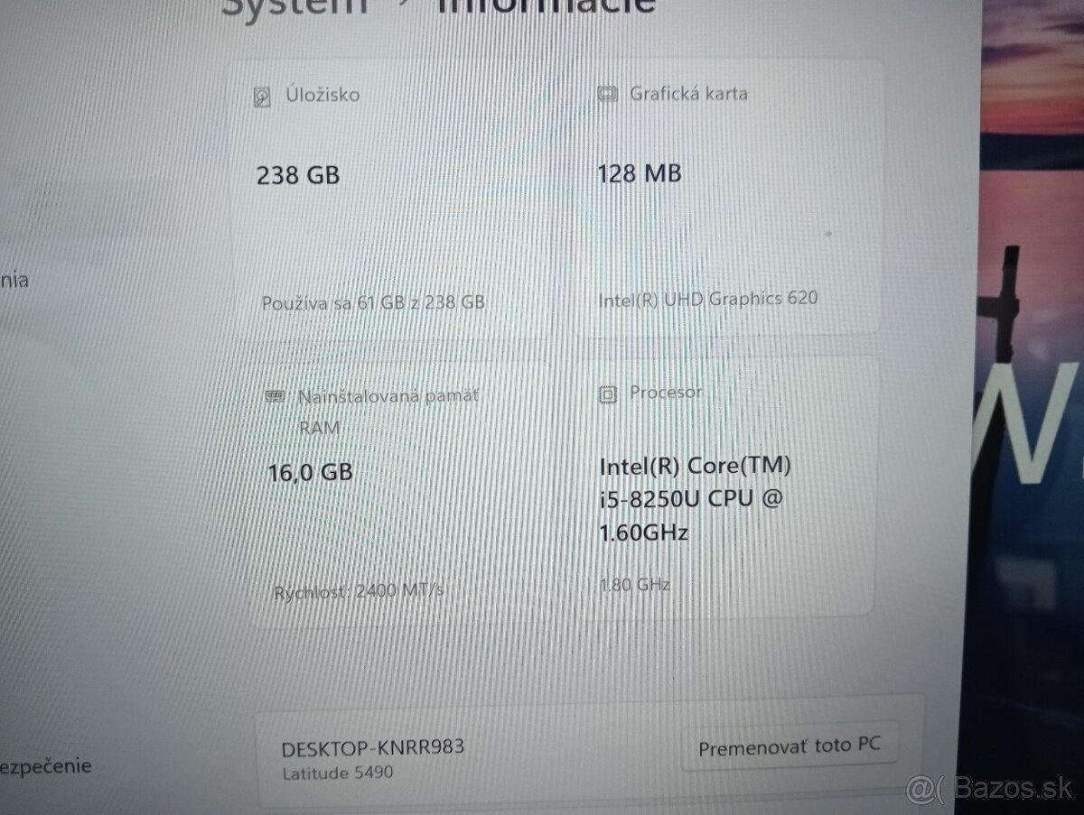 dotykový Dell Latitude 5490 , Intel® Core™i5 ,16gb ram , ssd - 5