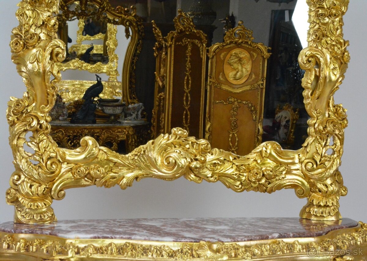 Zámecká konzola se zrcadlem - masiv - řezbovaná - 5