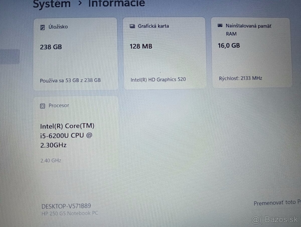 predám Hp 250 g5 , Intel® Core™i5 , ssd , 16gb ram - 5