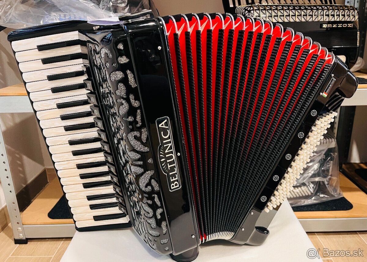 Nový akordeón Beltunica Proffesionall- IV- 96 basový- krásny - 5