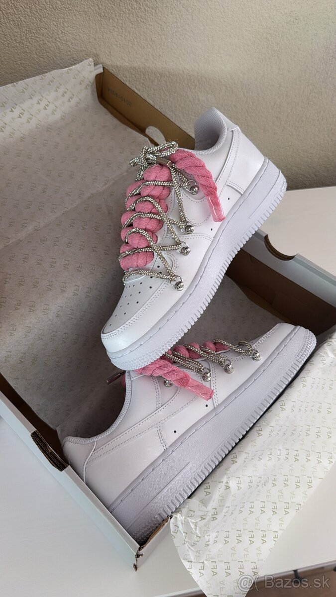 Nike Air Force 1 White - Double Laced Pink Glitters - 5