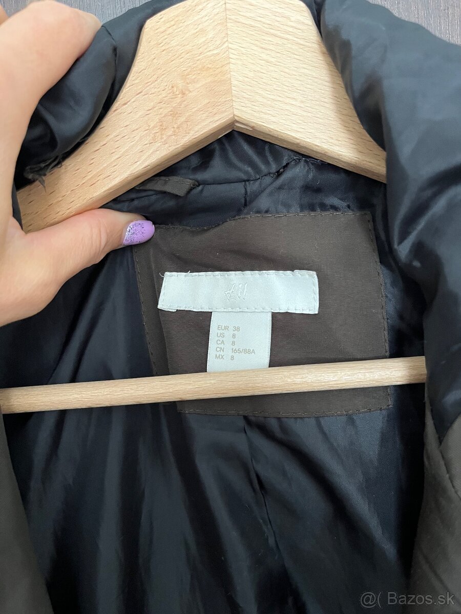 H&M damska zimna paperova kaki/hneda bunda M s opaskom - 5