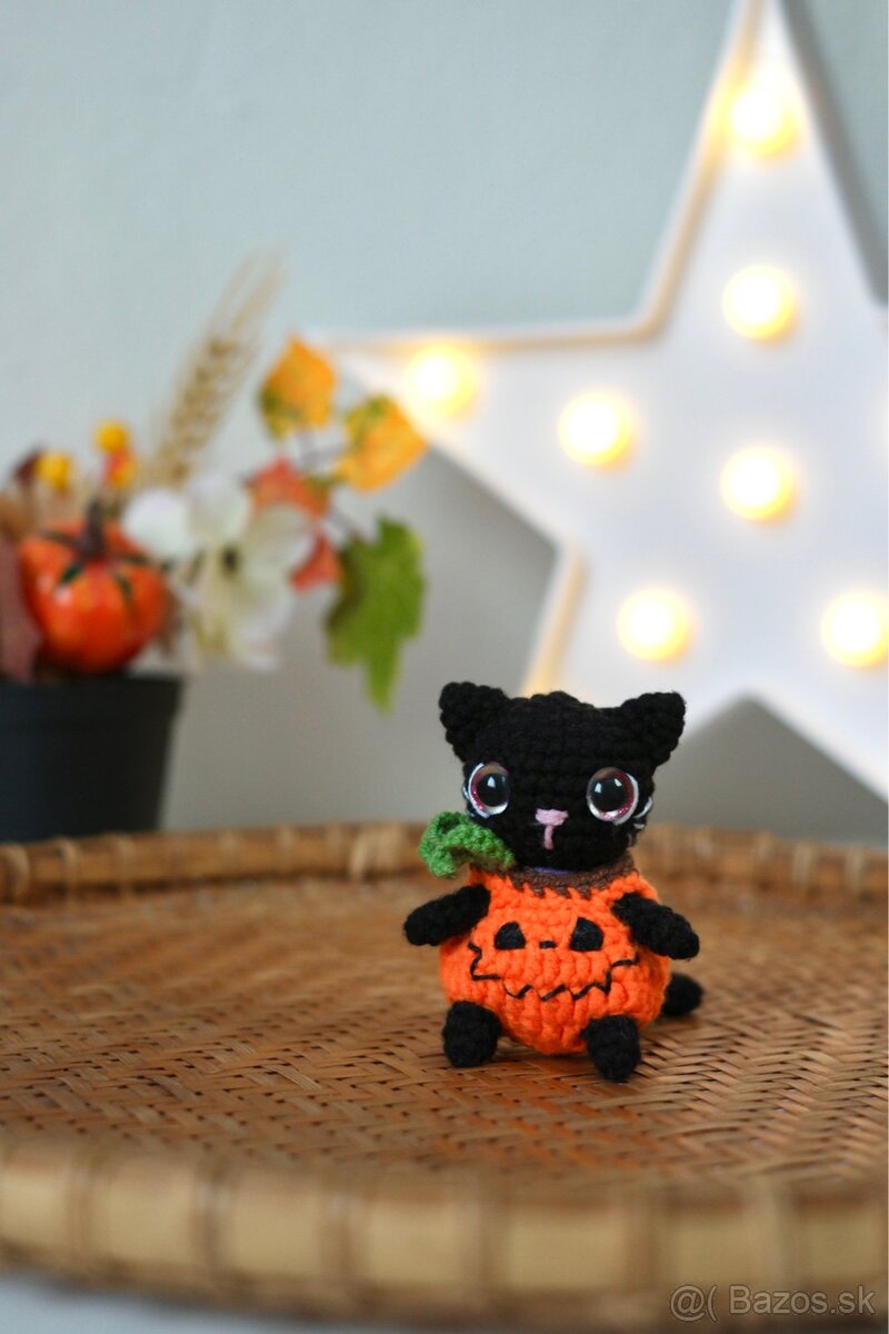 Háčkovaná hračka duch a mačka Halloween - 5