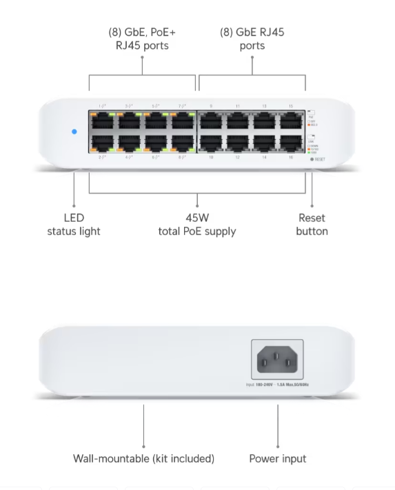 Predám Switch Ubiquiti UniFi Lite 16 PoE - 5