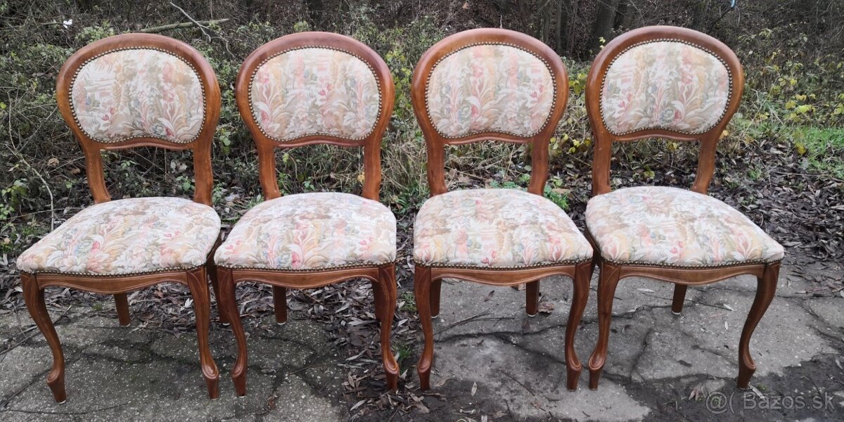 Masivny rozkladací stôl+4ks starožitných stoliček - 5