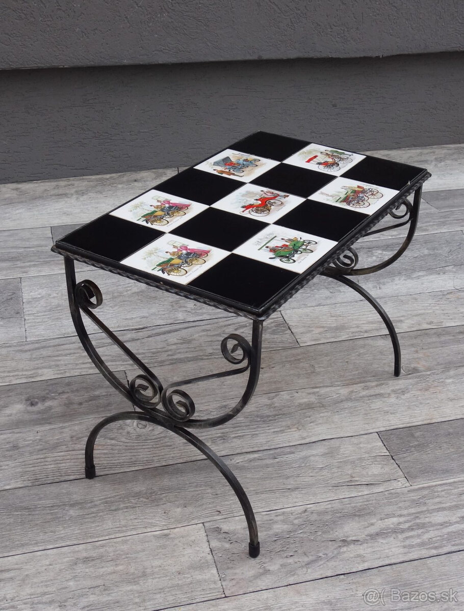 Stolík malý – glazovaná keramika a kované železo. - 5