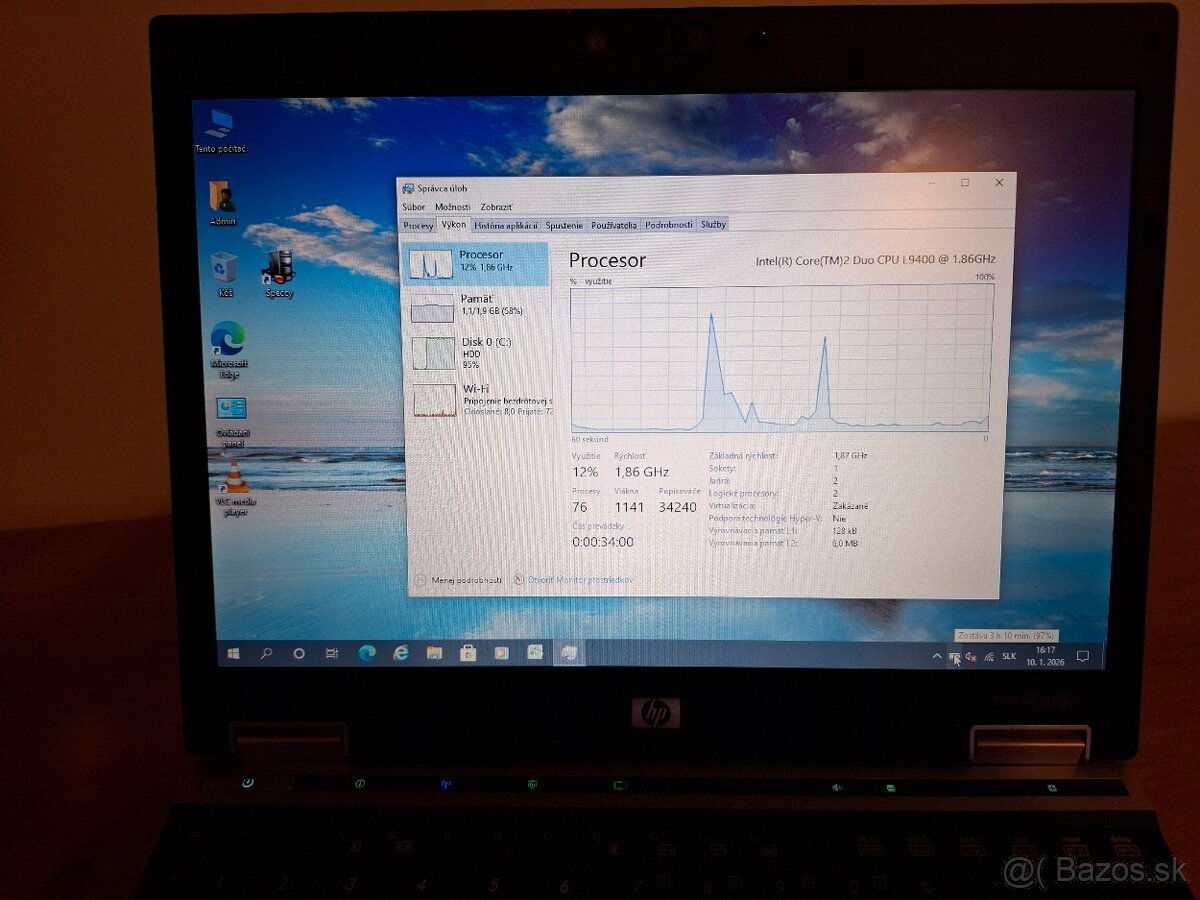 Notebook HP EliteBook 2530p - Intel L9400 / 3GB / 120GB - 5
