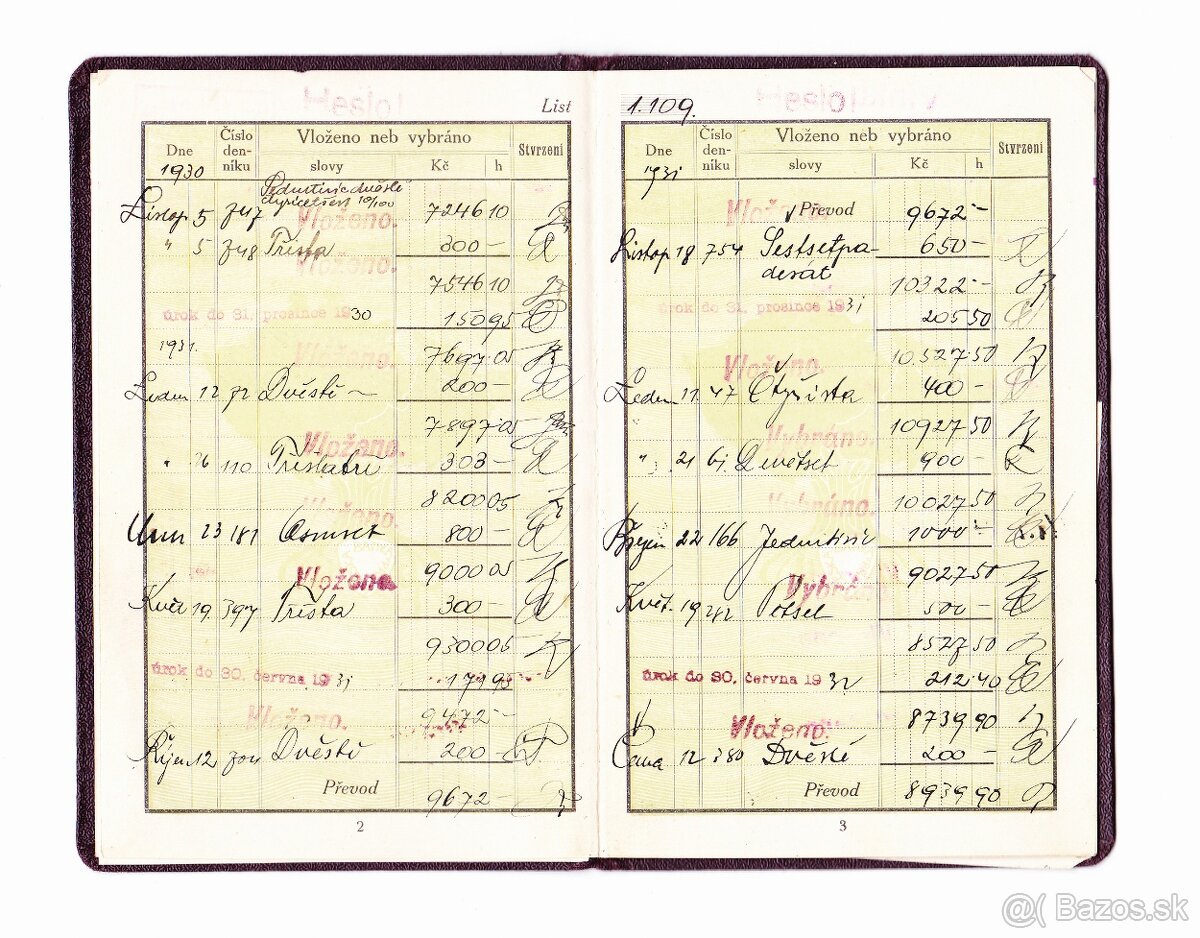 Staré československé dokumenty, krásný stav - 5