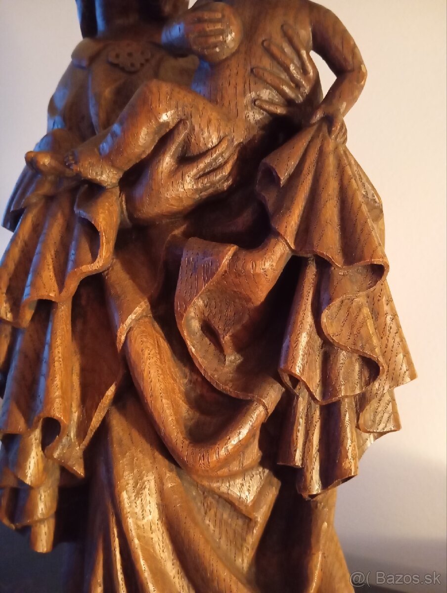 Stará z dreva vyrezávaná Madona s dieťaťom 50 cm - 5